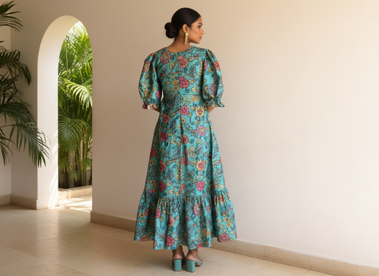 Garden Quad Maxi β teal floral tiered maxi dress for women, image 2
