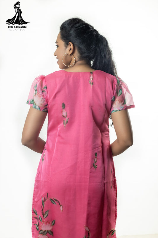 Leaf Kissed Pink Kurti