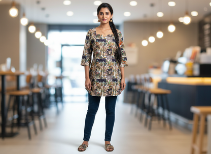 Campus Walk Short Kurti – printed satin georgette short kurti for women, image 1