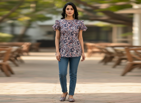 Canteen Crush Short Kurti – purple paisley rayon short kurti for women, image 1