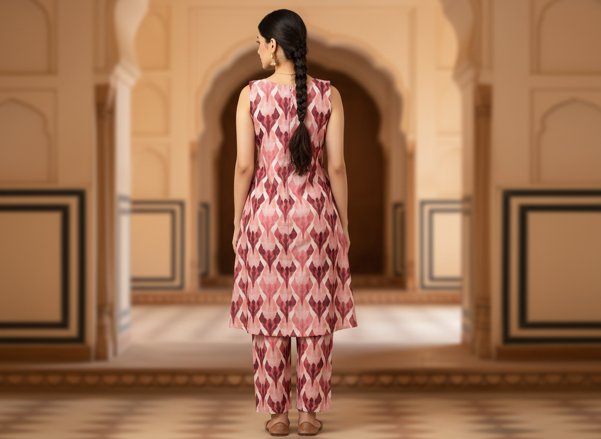 Culture Fest Co-ord Set – pink geometric print kurta and pant co-ord set, image 2