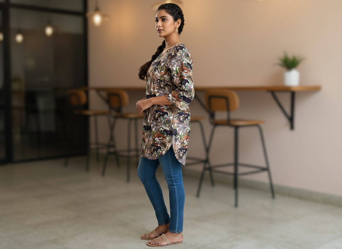 Campus Walk Short Kurti – printed satin georgette short kurti for women, image 3
