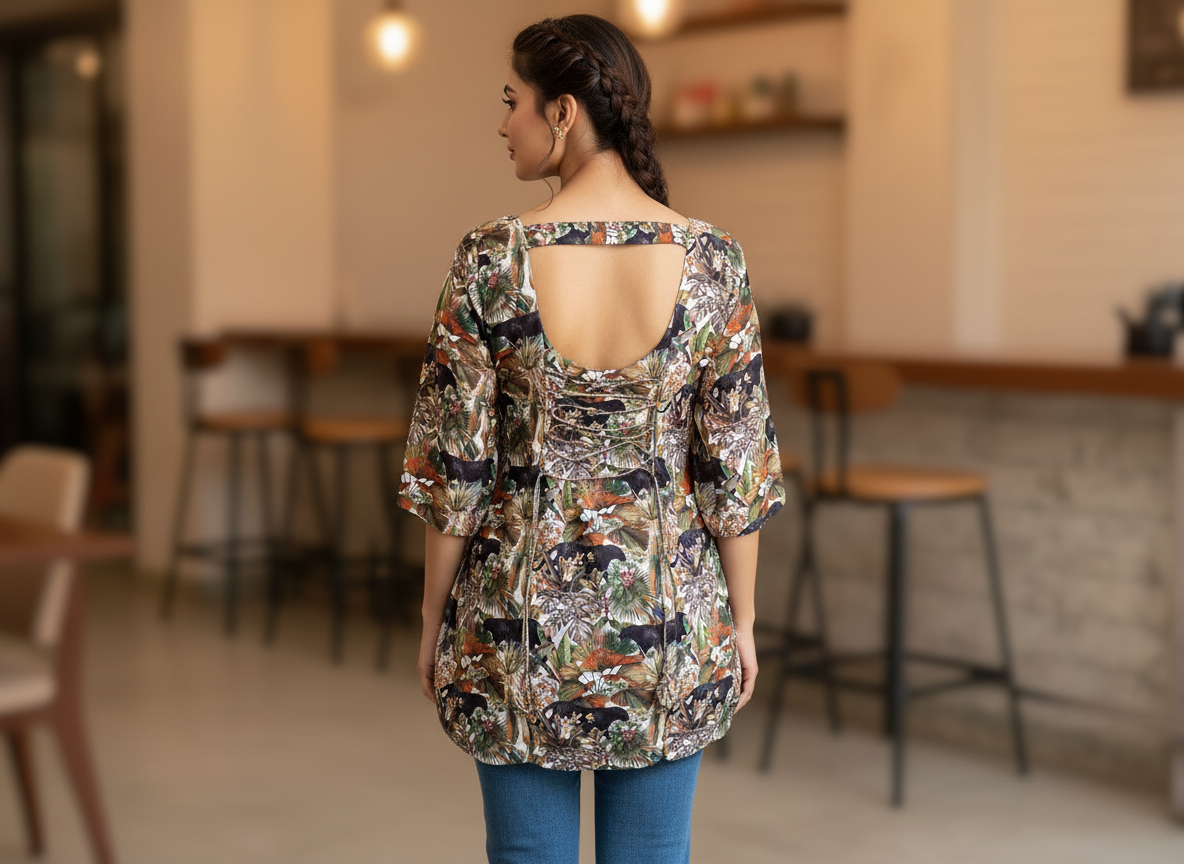 Campus Walk Short Kurti – printed satin georgette short kurti for women, image 4