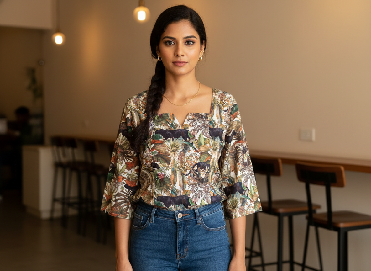Campus Walk Short Kurti – printed satin georgette short kurti for women, image 5