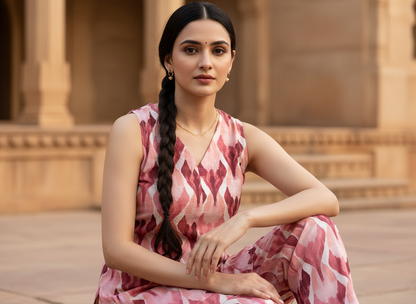 Culture Fest Co-ord Set – pink geometric print kurta and pant co-ord set, image 5