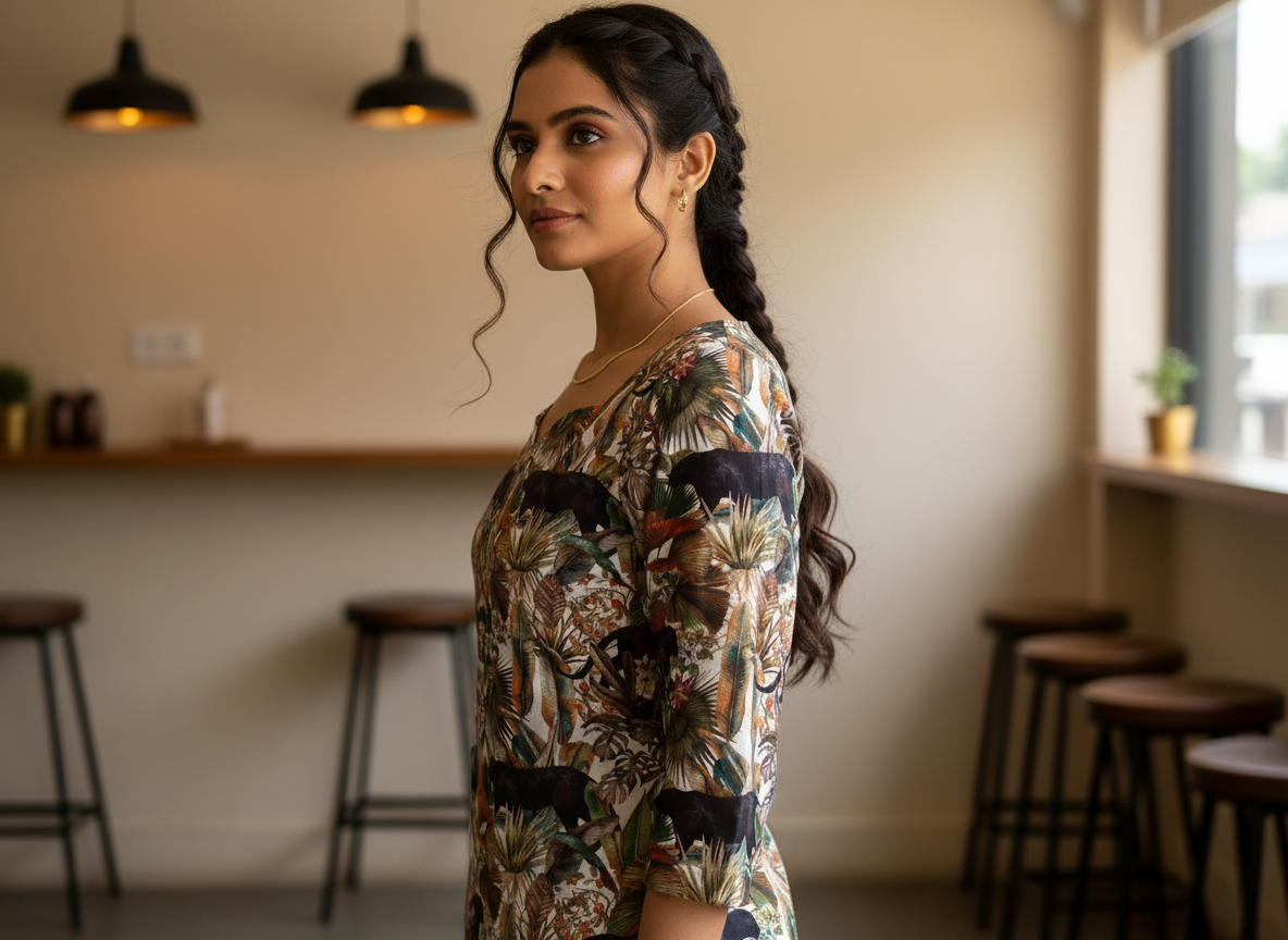 Campus Walk Short Kurti – printed satin georgette short kurti for women, image 6