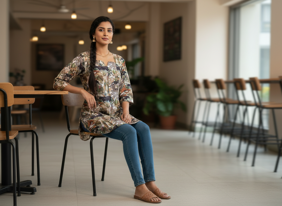 Campus Walk Short Kurti – printed satin georgette short kurti for women, image 7