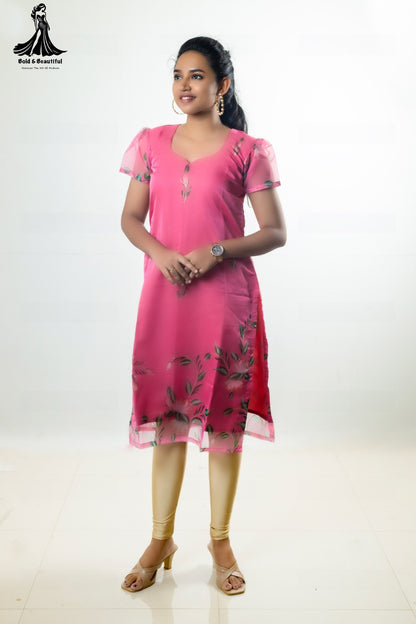 Leaf Kissed Pink Kurti