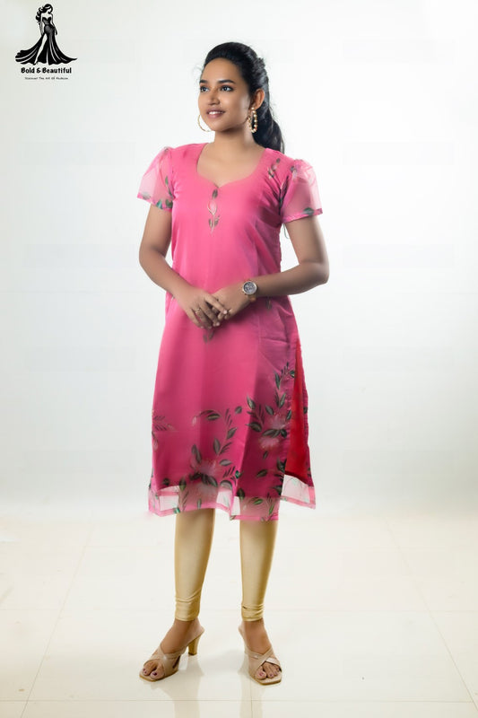 Leaf Kissed Pink Kurti